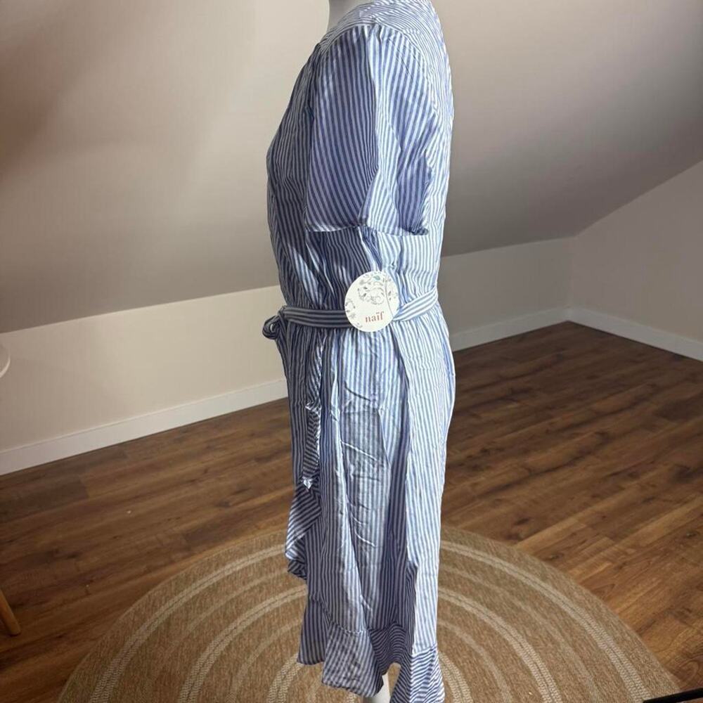 Naïf Blue & White Coastal Stripe Wrap Dress NWT Size L Beachy Cottagecore - Picture 4 of 6